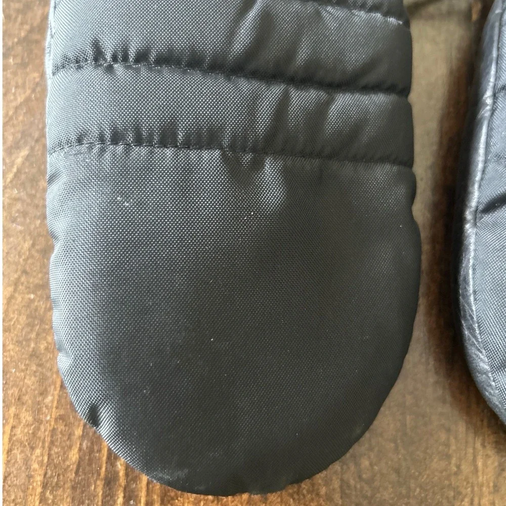 Vintage Ski Mittens Jr Large Black Genuine Cowhide Leather Neon Stripe Japan